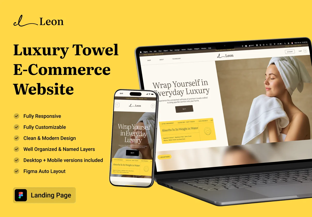 Leon - Luxury Towel Brand Landing Page UI Kit (Desktop + Mobile)