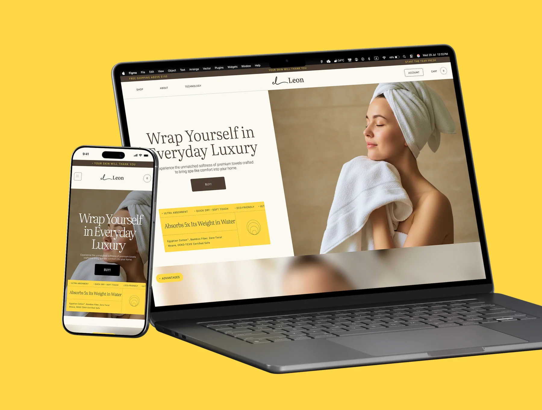 Leon - Luxury Towel Brand Landing Page UI Kit (Desktop + Mobile) 5