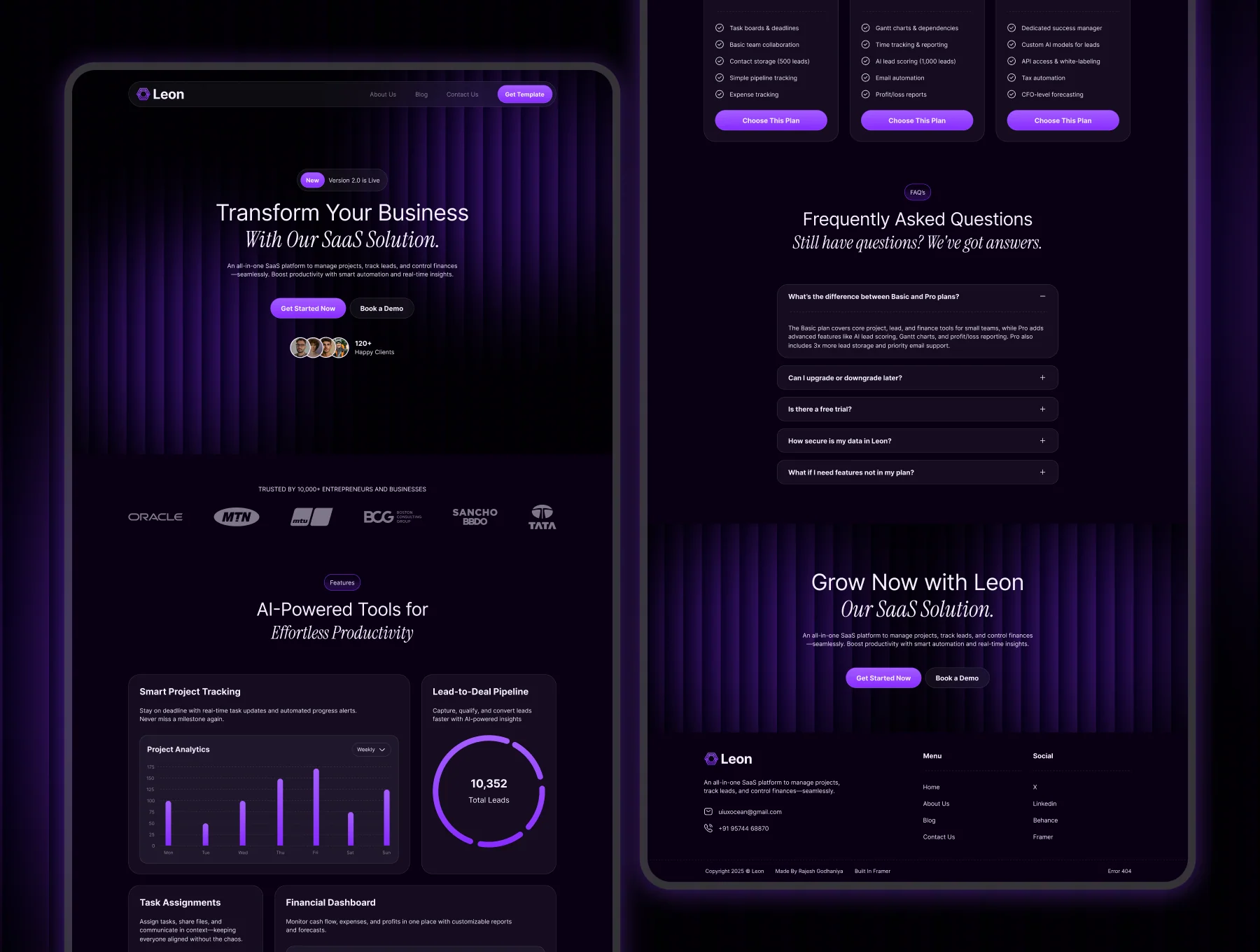 Leon - SaaS Website Framer Template 2