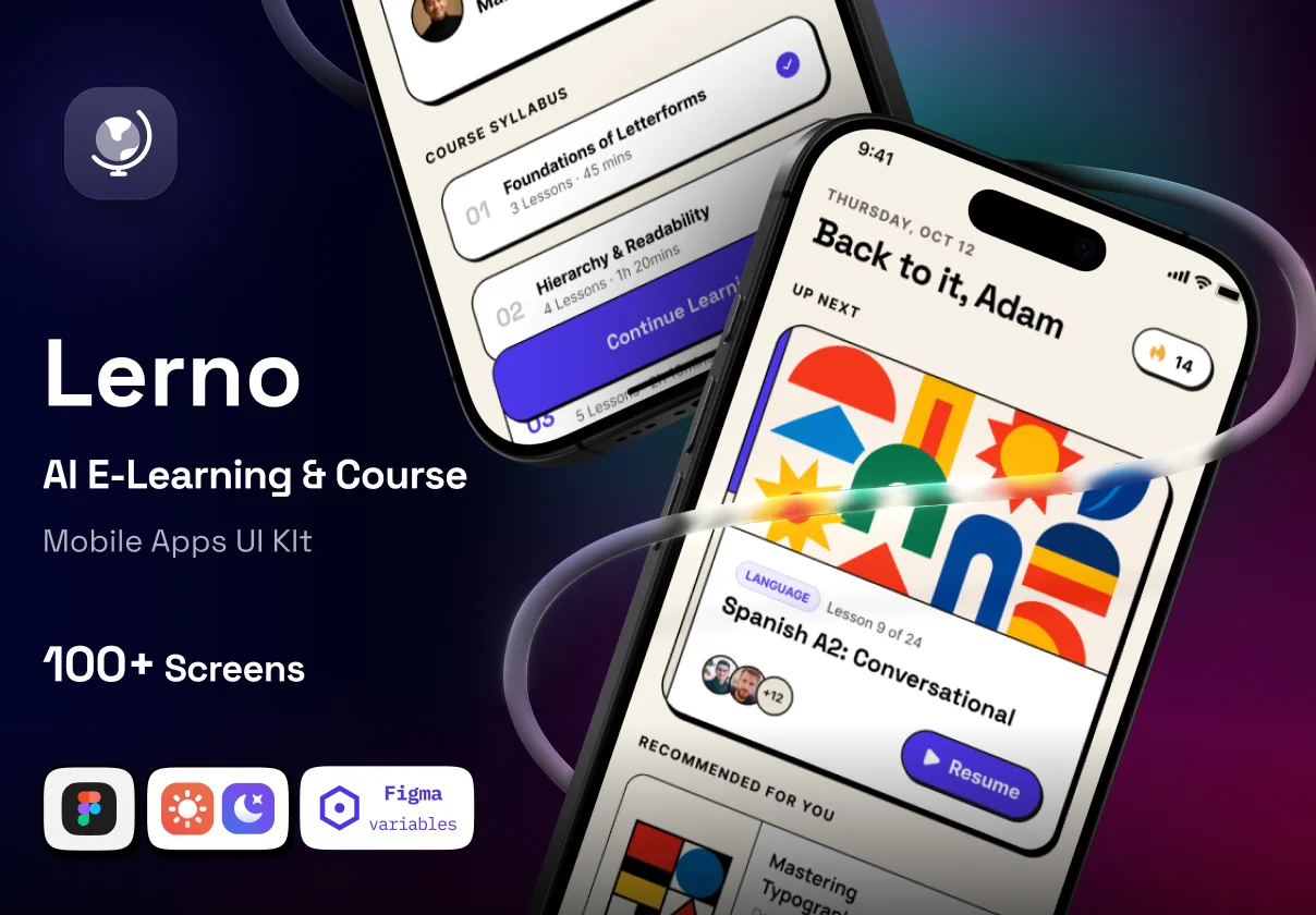Lerno - Neo-Brutalist E-Learning & Course with AI Coach - Mobile UI Kit