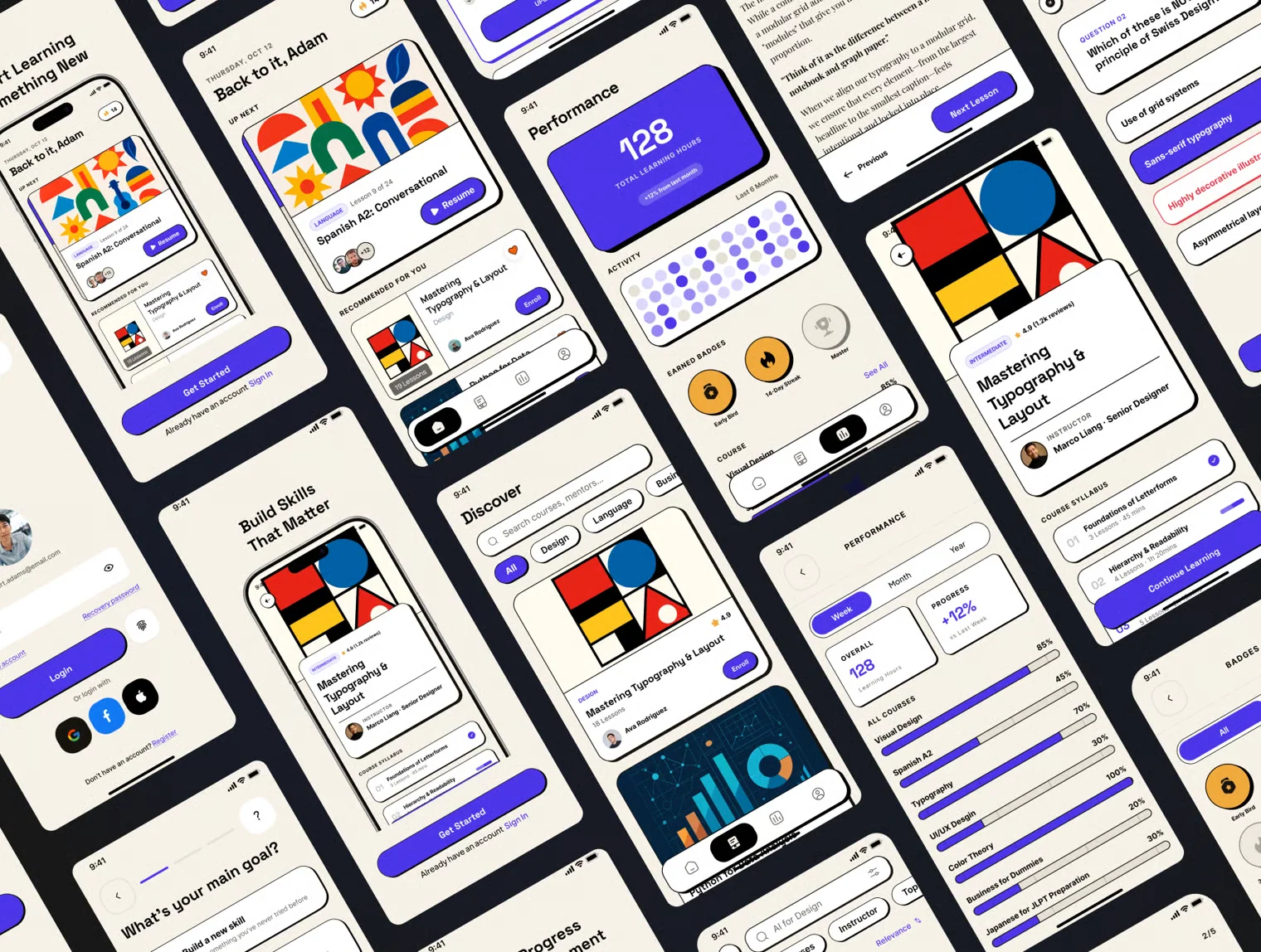 Lerno - Neo-Brutalist E-Learning & Course with AI Coach - Mobile UI Kit 3