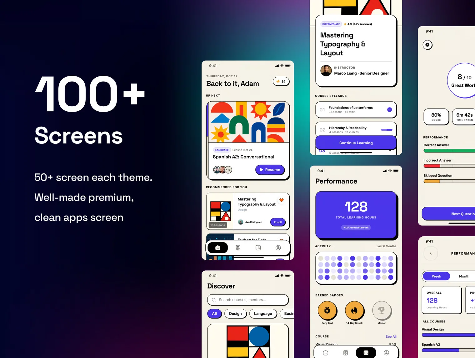 Lerno - Neo-Brutalist E-Learning & Course with AI Coach - Mobile UI Kit 5