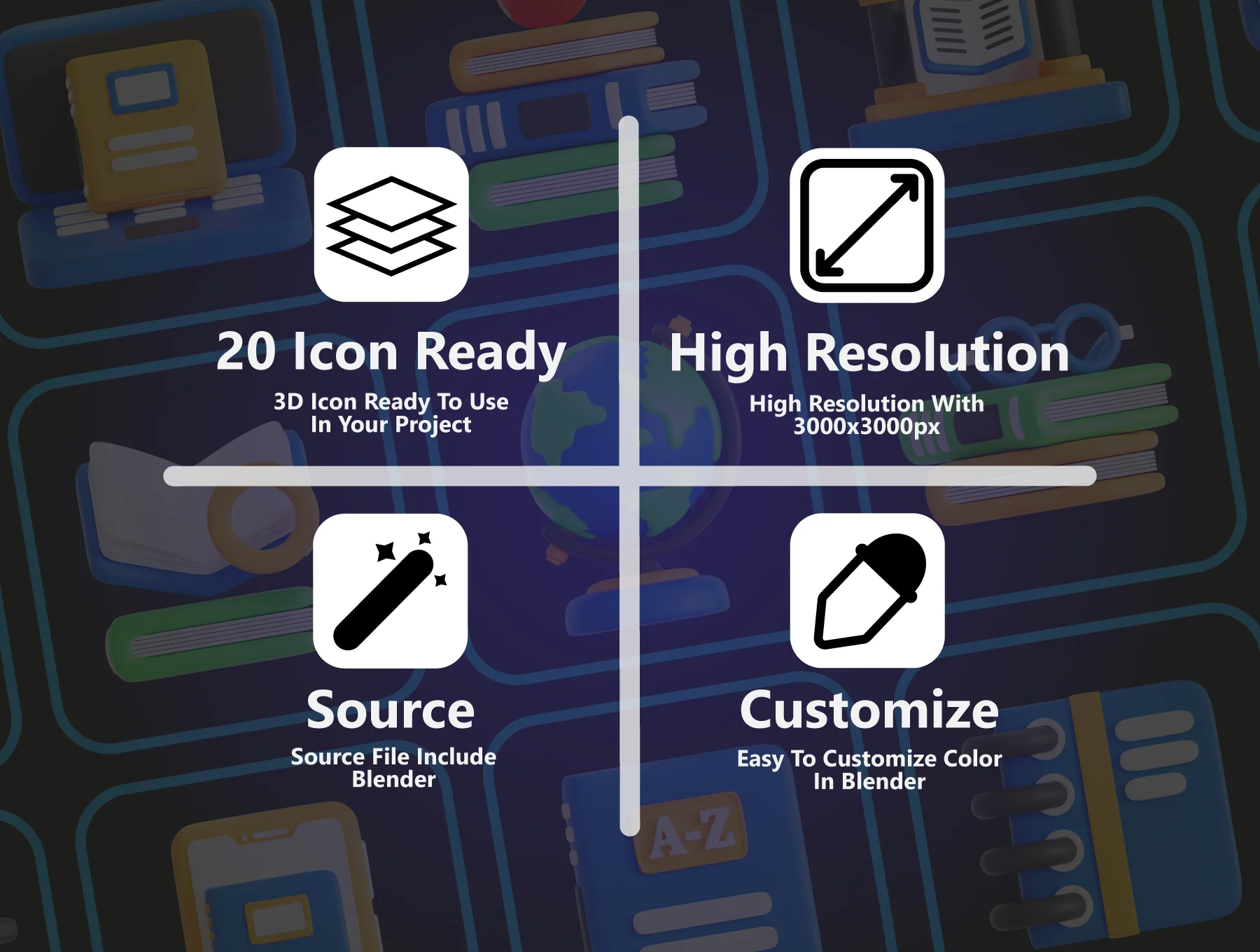 Library 3D Icon Pack 3