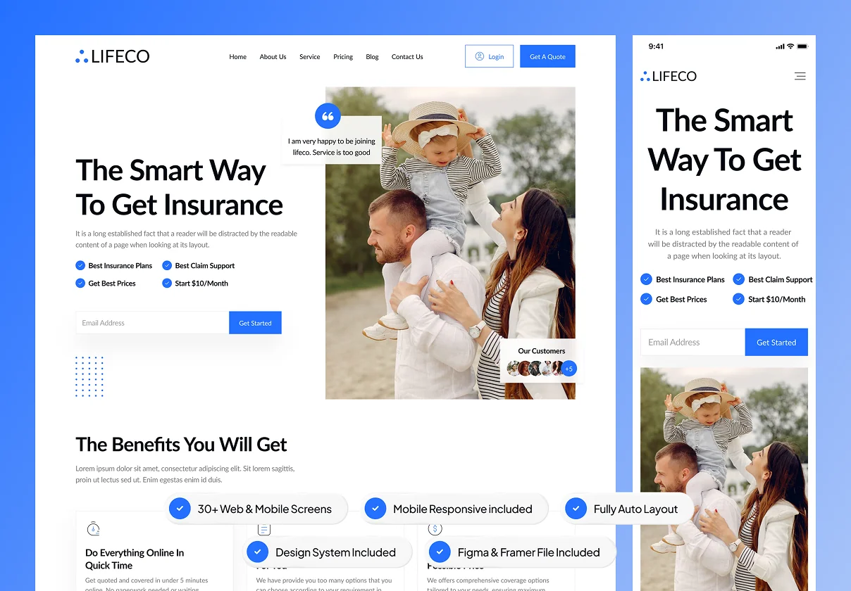 LifeCo - Insurance Service Website Framer Template