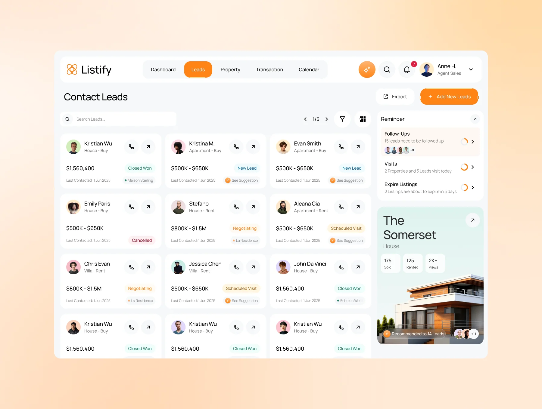 Listify - CRM Real Estate Dashboard UI KIT 7