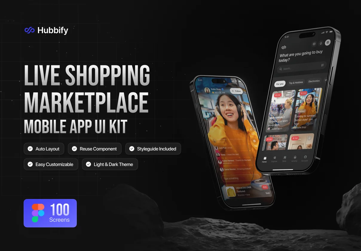 Shopping Marketplace Mobile App UI Kit - Hubbify