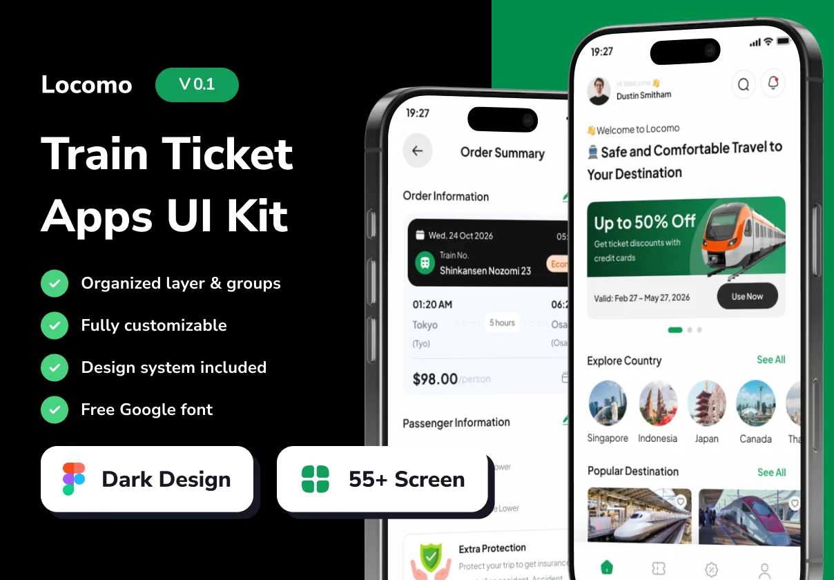 Locomo -  Train Ticket Mobile App UI Kits