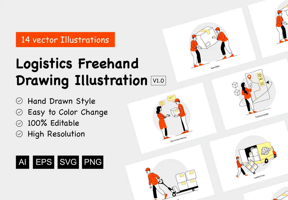 Logistics Freehand Drawing Illustration Pack