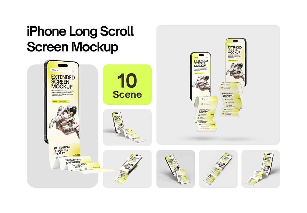 iPhone 16 Pro Long Scroll Mockup Set - 10 Scene
