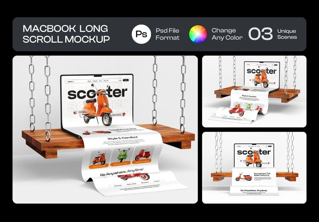 Long Scroll Macbook Screen Mockup Set - 03 Unique Scene