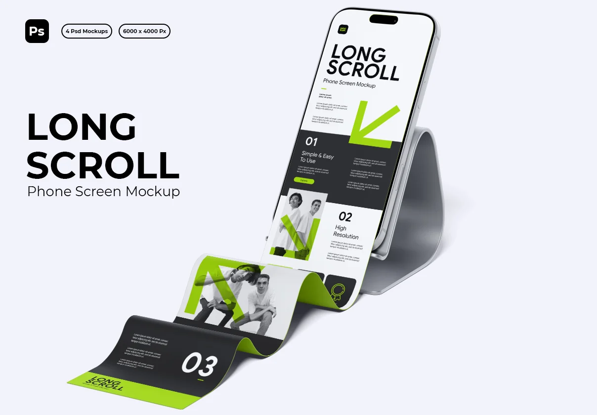 Long Scroll Phone Screen Mockup