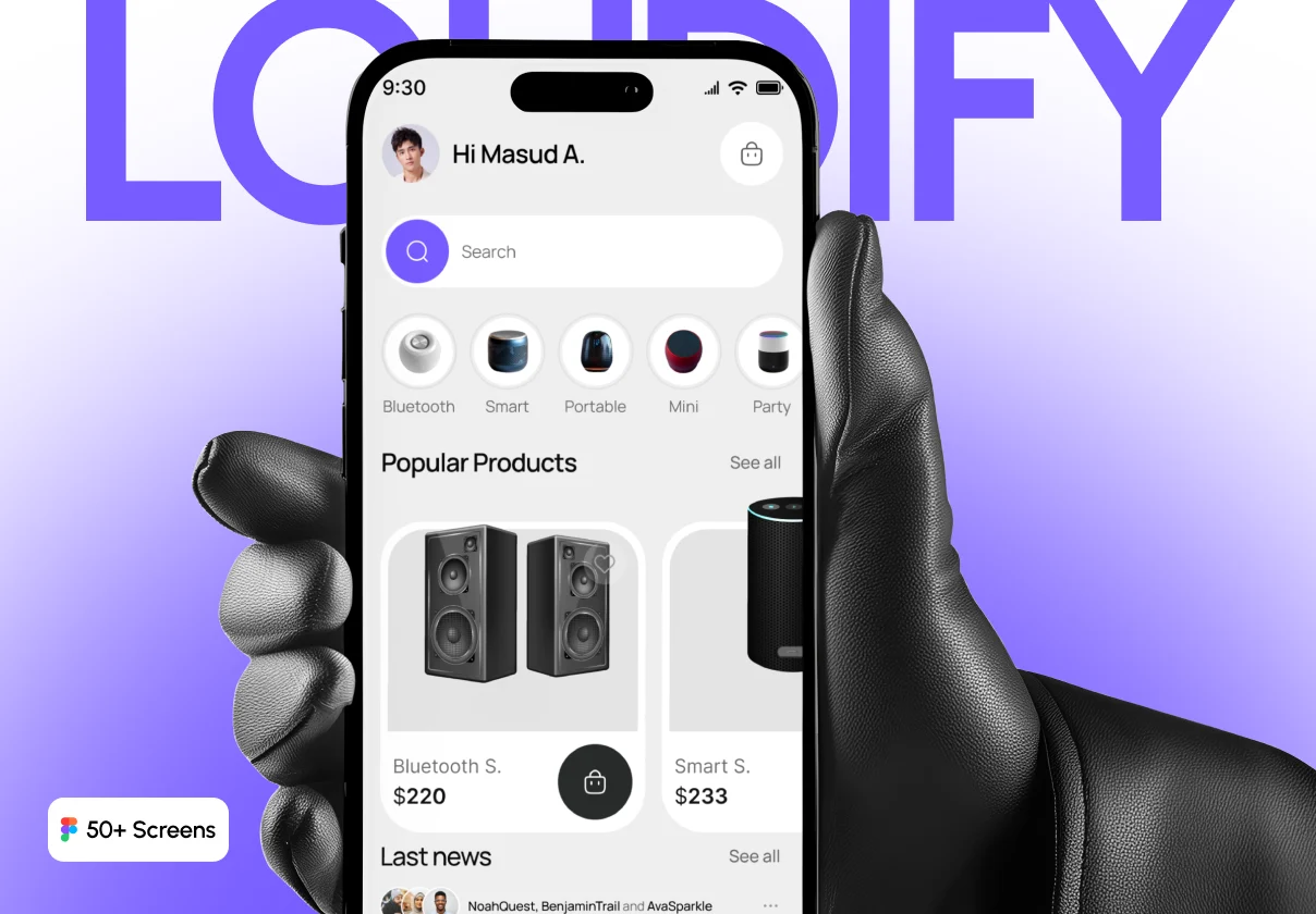 Loudify – Ecommerce Audio Streaming & Speaker App UI Kit