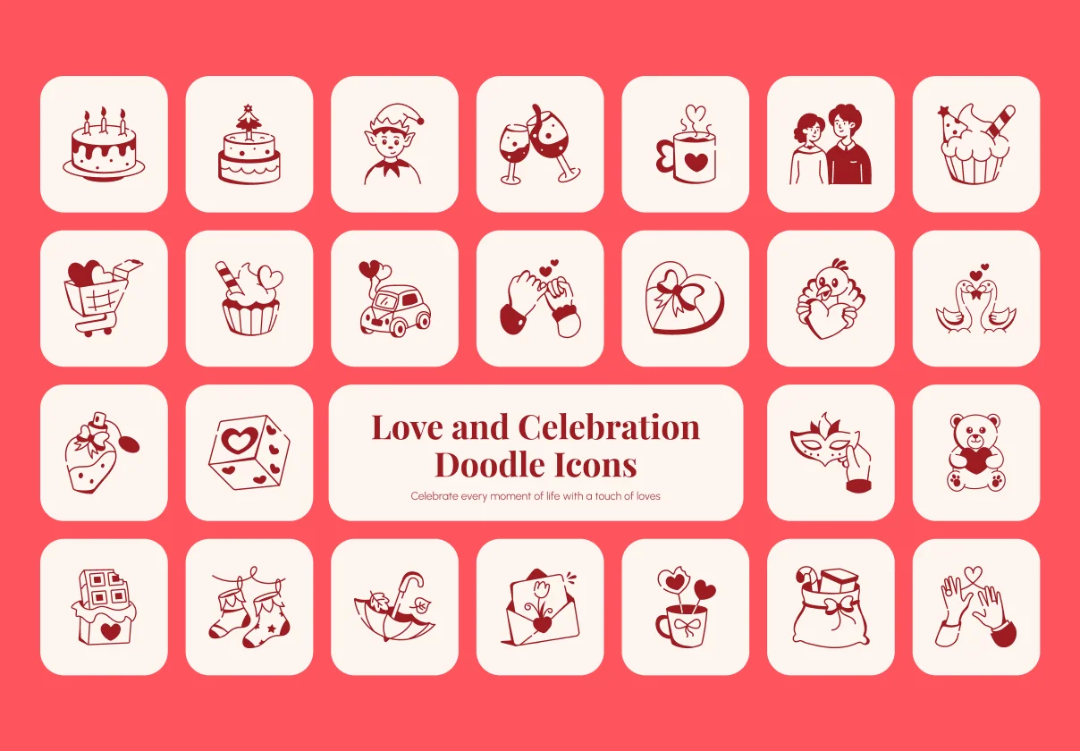 Love and Celebration Doodle Icons