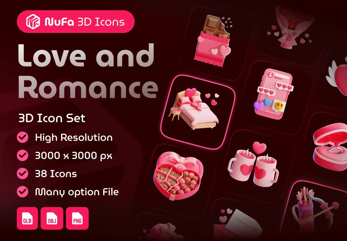 Love and Romance 3D Icon Set