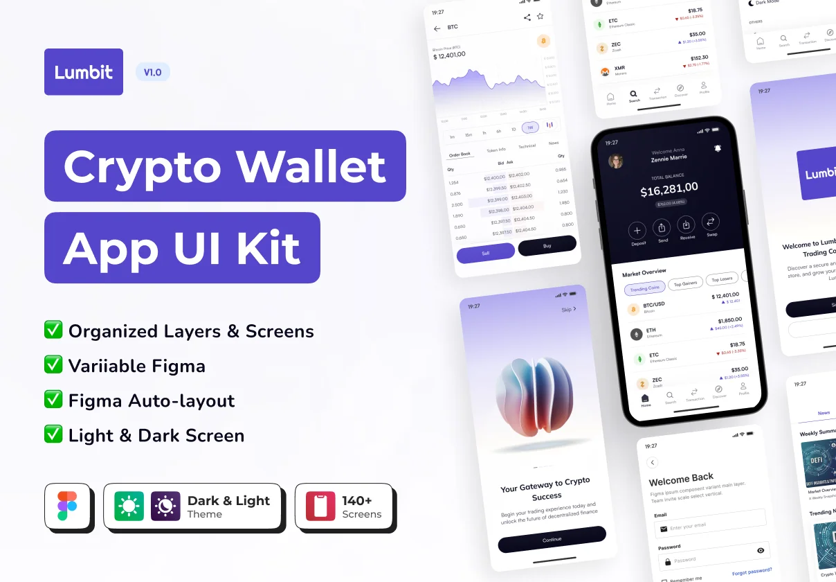 Lumbit - Crypto Wallet Premium App UI KIT