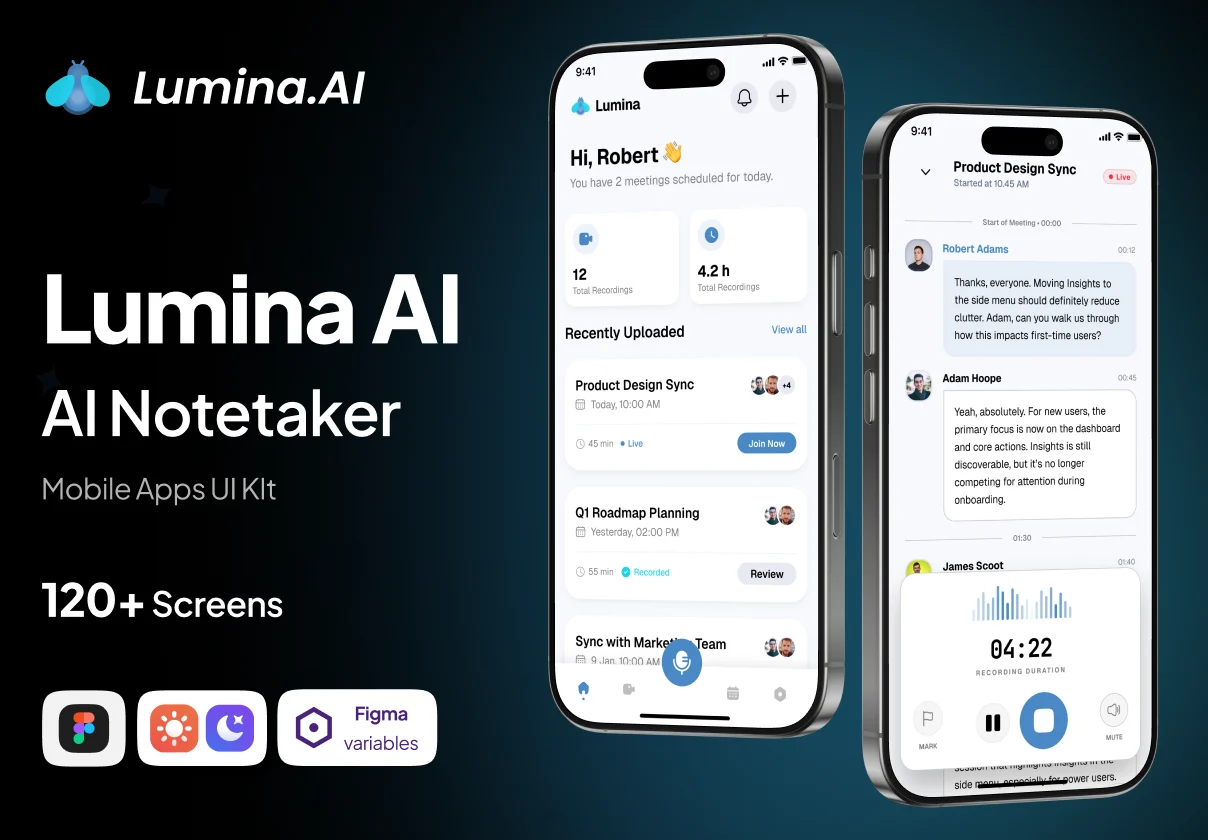 Lumina AI - AI Notetaker & Meeting Assistant Mobile App UI Kit