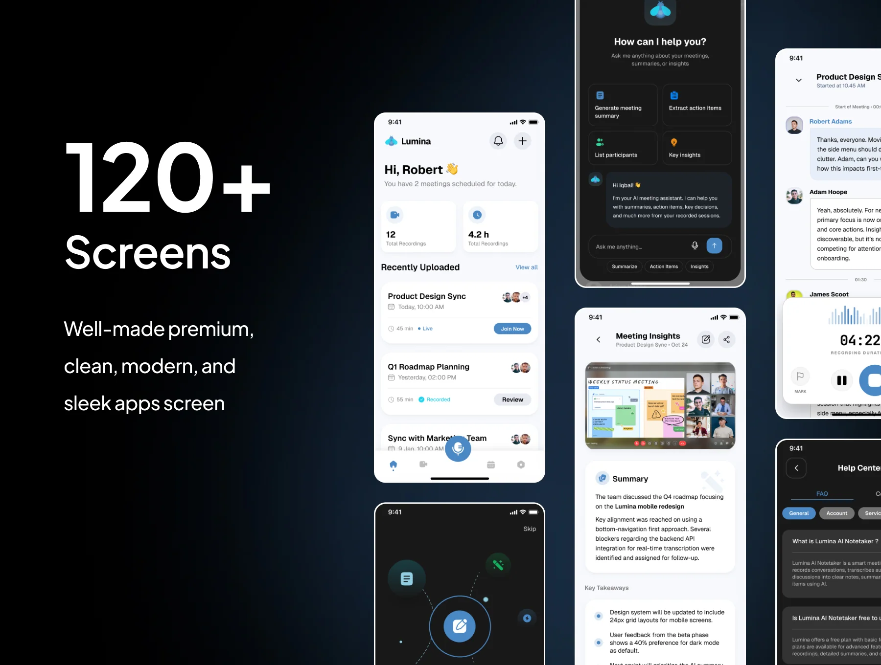 Lumina AI - AI Notetaker & Meeting Assistant Mobile App UI Kit 2