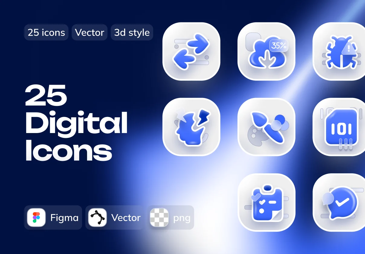 Lumio — 25 Digital  Icons: 3D Glass Style