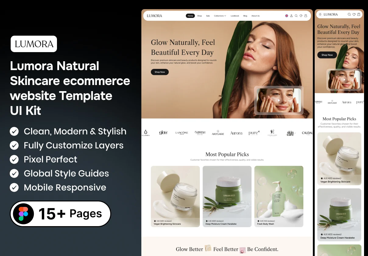 Lumora – Natural Skincare E-commerce Website Template UI Kit