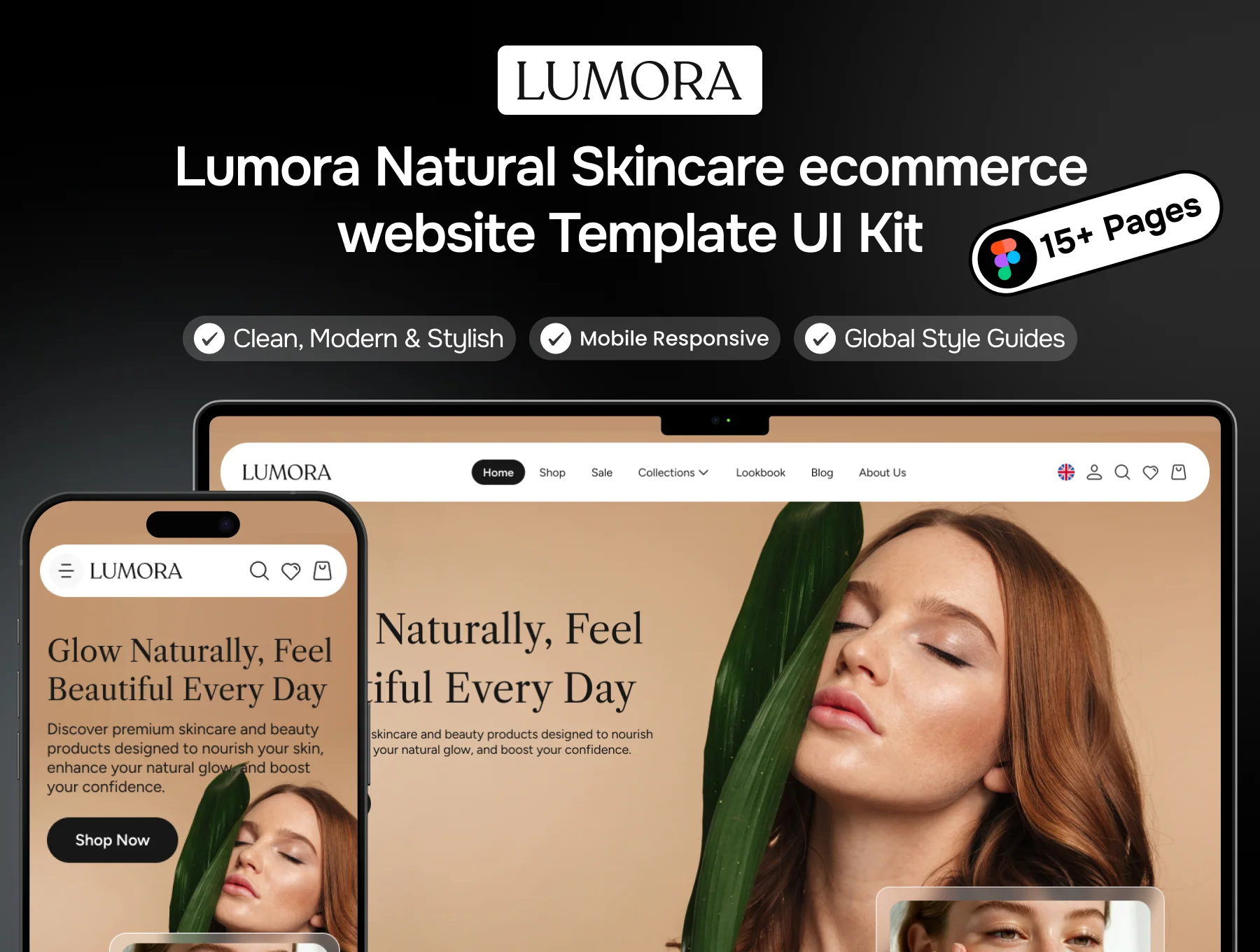 Lumora – Natural Skincare E-commerce Website Template UI Kit