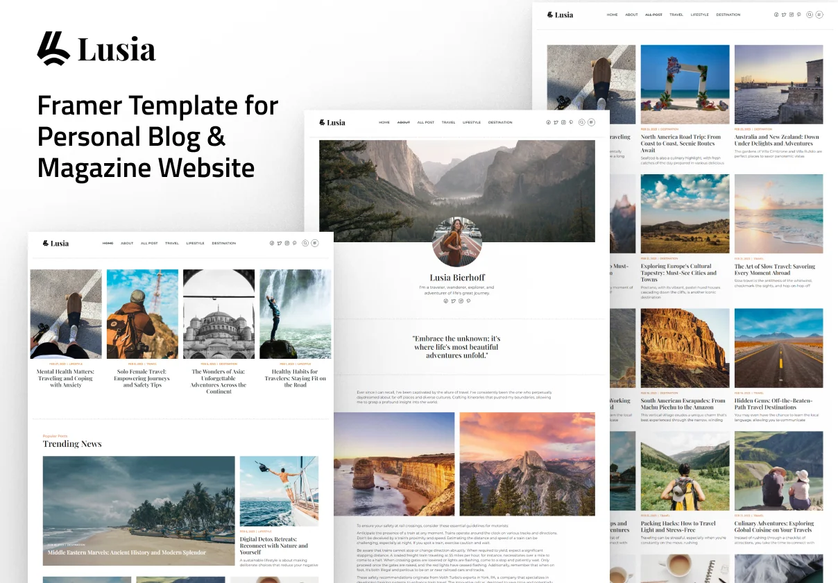 Lusia - Framer Template for Personal Blog & Magazine Website