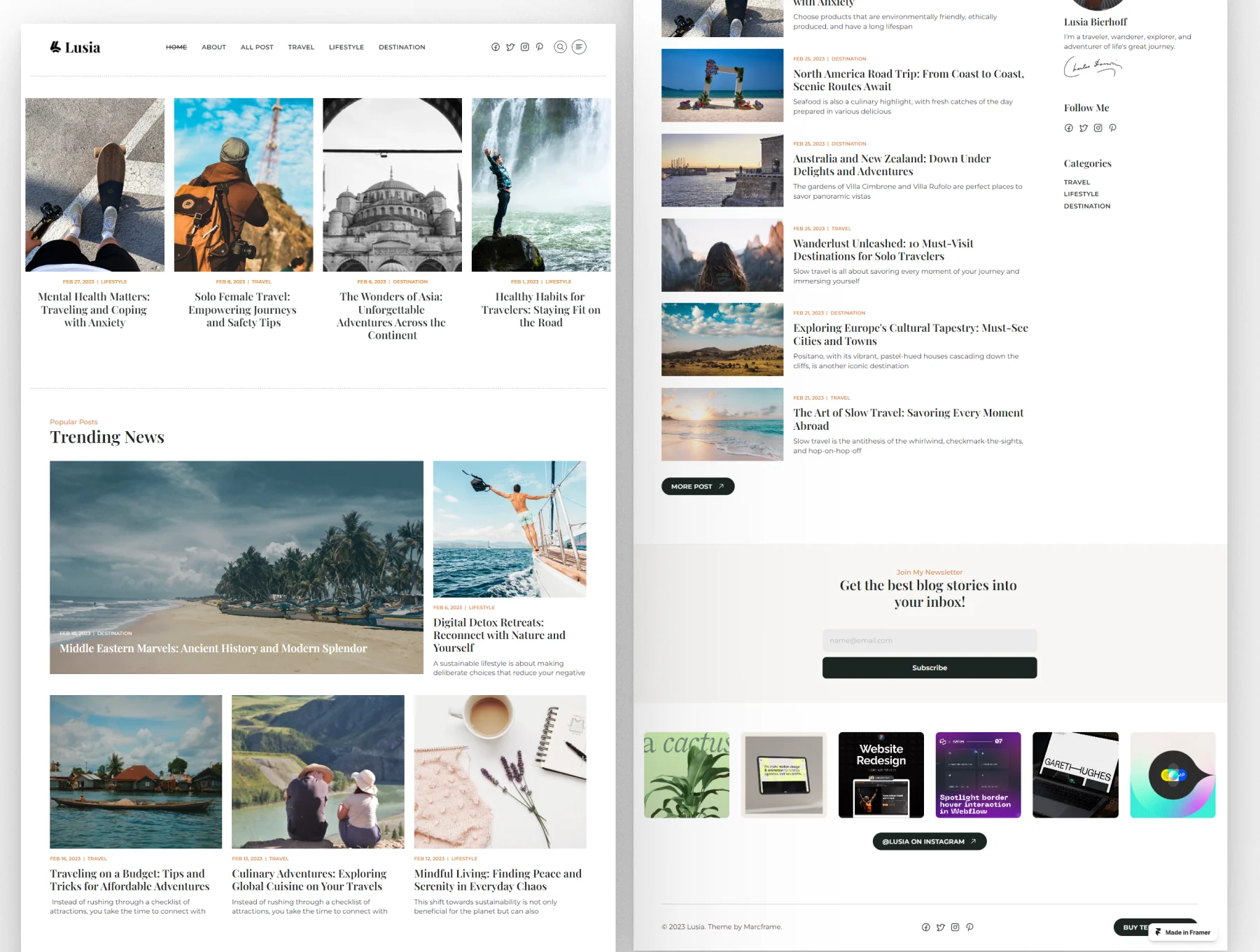 Lusia - Framer Template for Personal Blog & Magazine Website