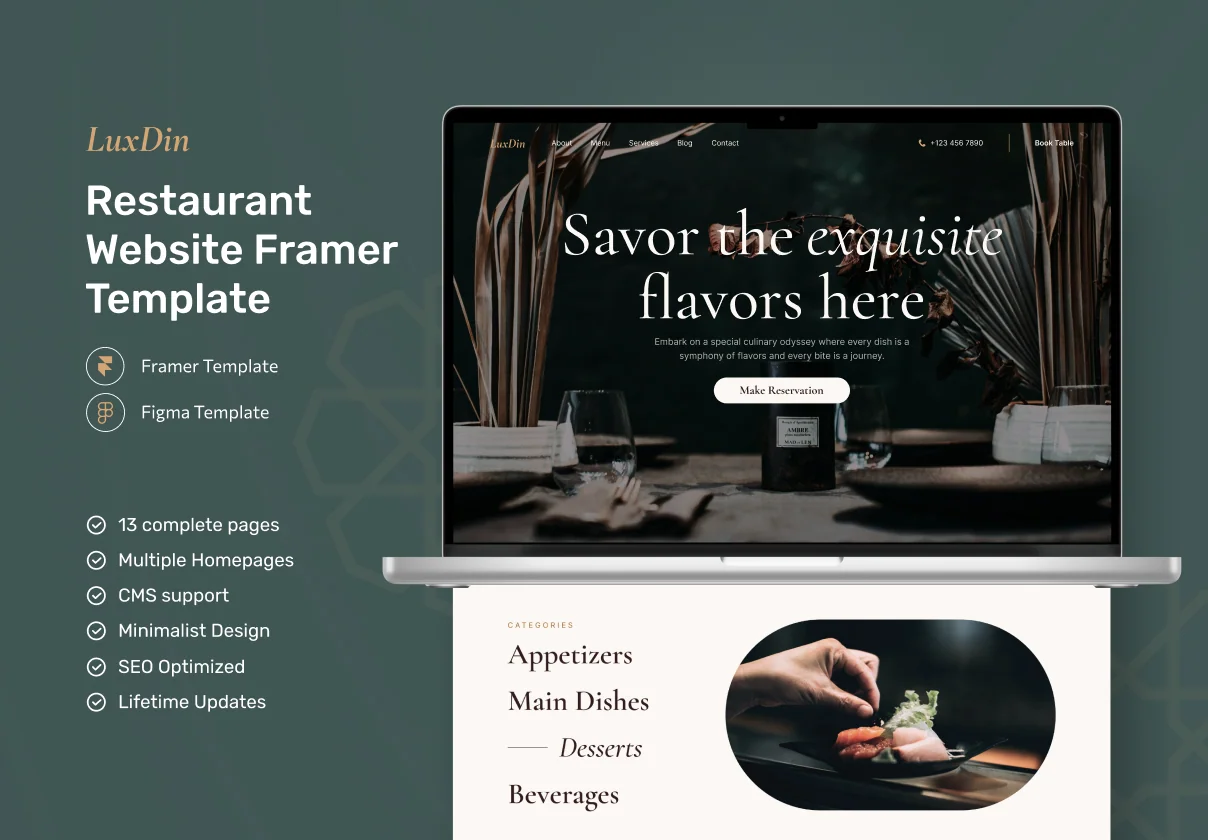 LuxDin - Luxury Restaurant Website Framer Template