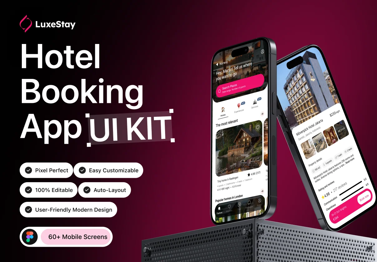 LuxeStay – Hotel Booking App UI Kit