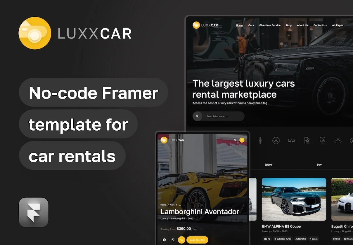 LuxxCar - car rental and auto dealership template for Framer