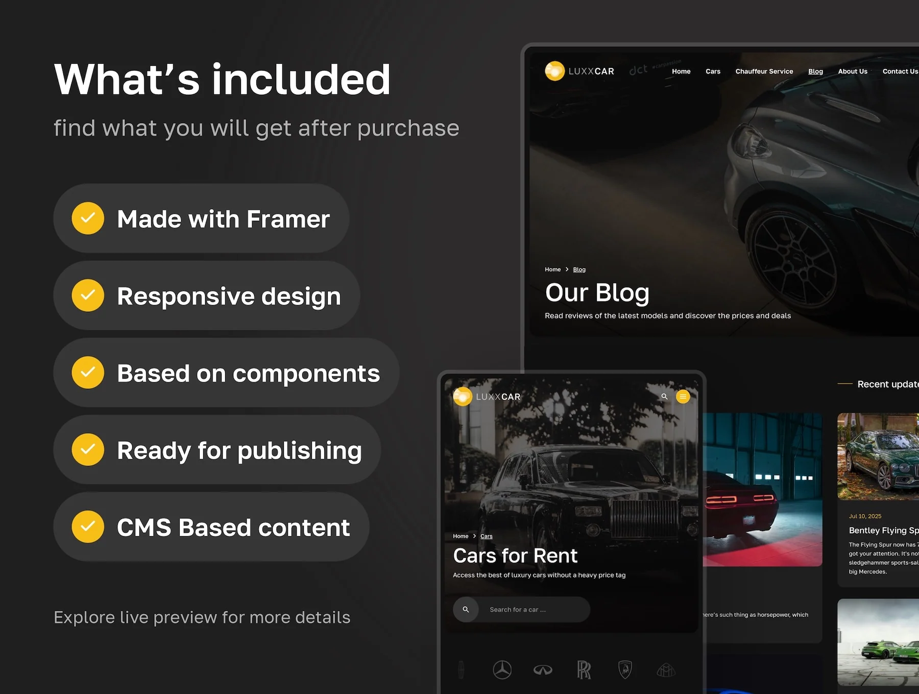 LuxxCar - car rental and auto dealership template for Framer 8