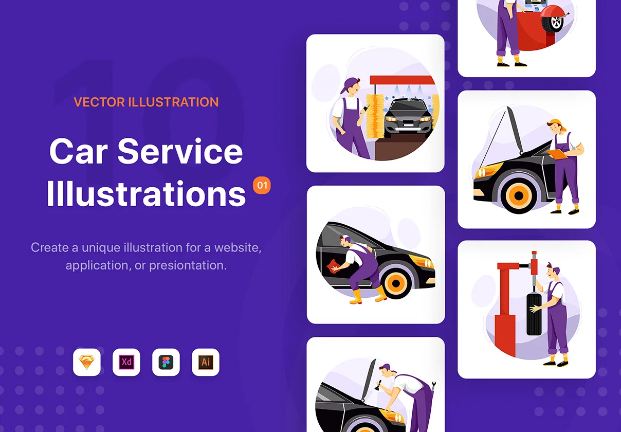 M48_Car Service Vector Scenes