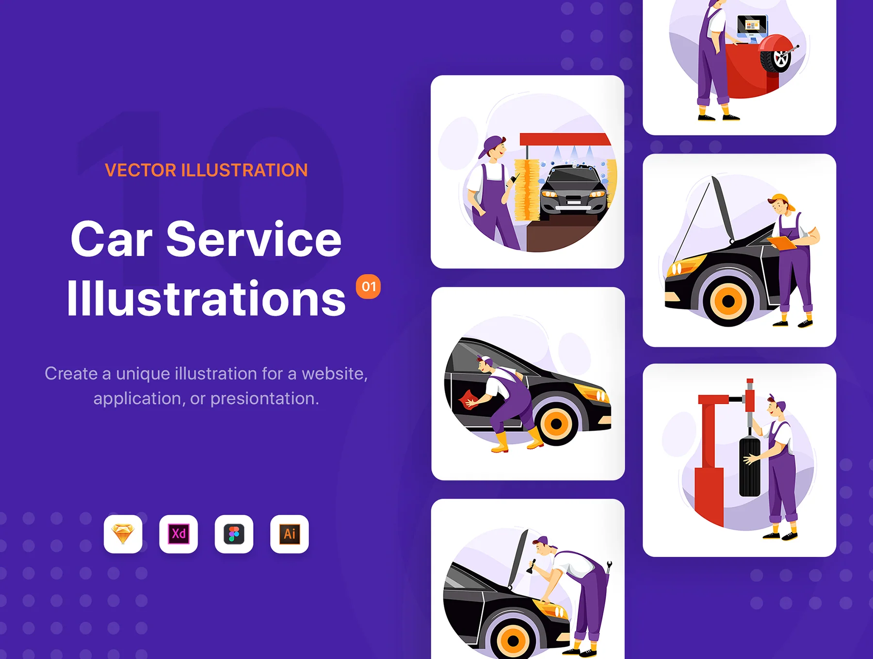 M48_Car Service Vector Scenes