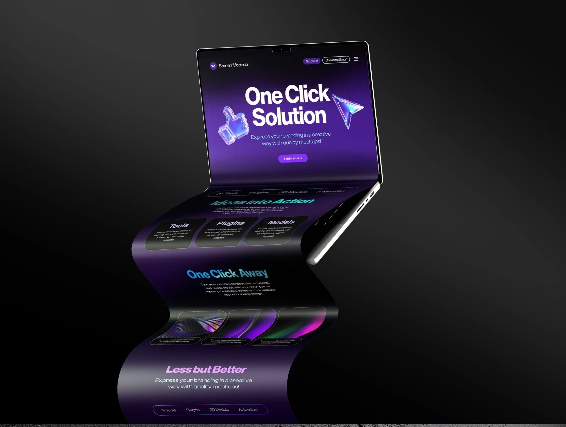 Macbook Long Scroll Extended Screen Mockup Set - 03 Dark Scene