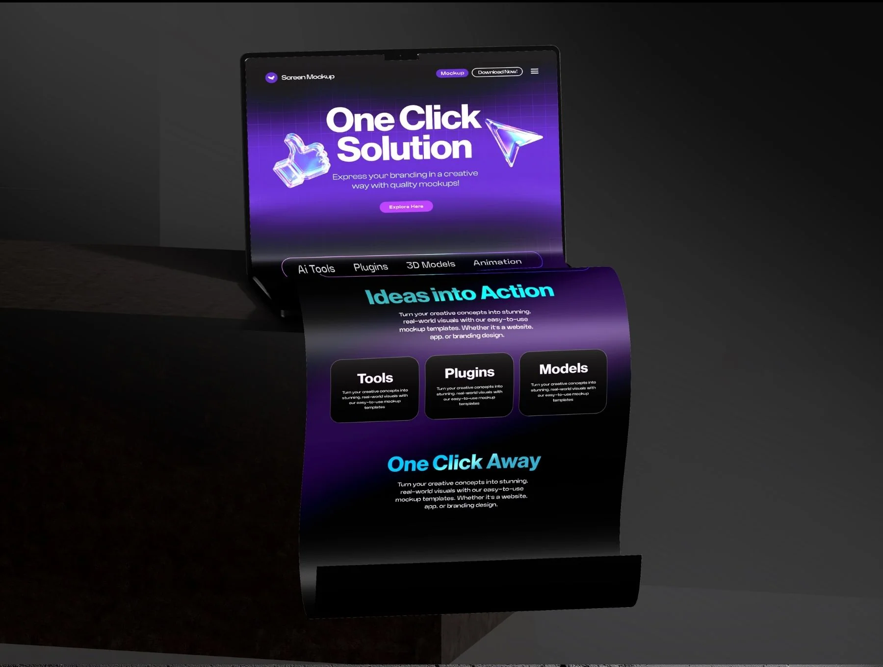 Macbook Long Scroll Extended Screen Mockup Set - 03 Dark Scene 5