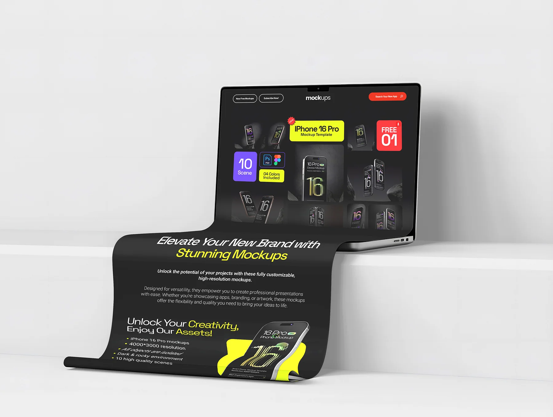 Macbook Long Scroll Extended Screen Mockup Set - 03 Scene