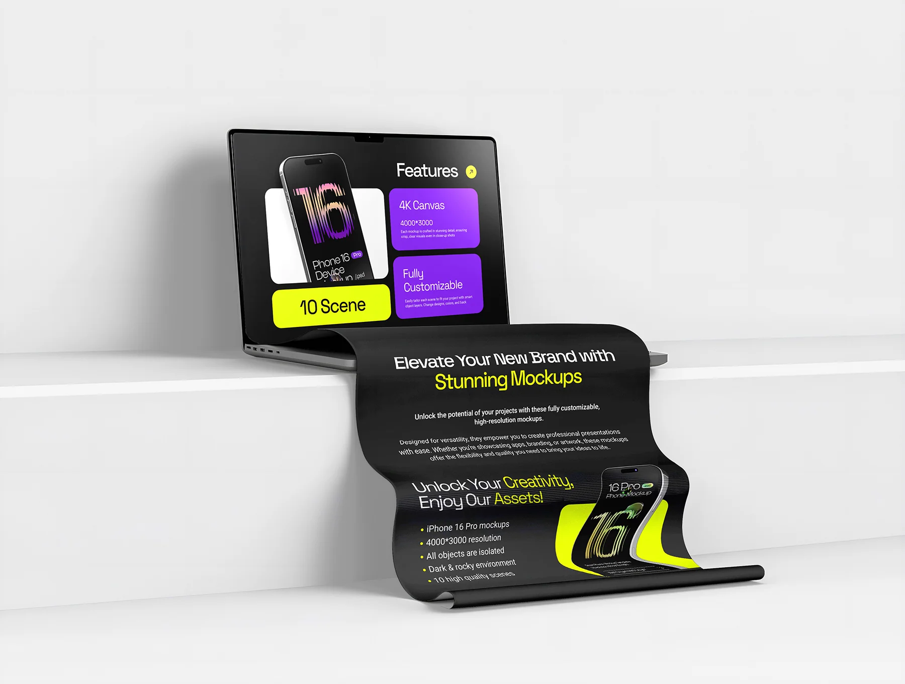 Macbook Long Scroll Extended Screen Mockup Set - 03 Scene 5
