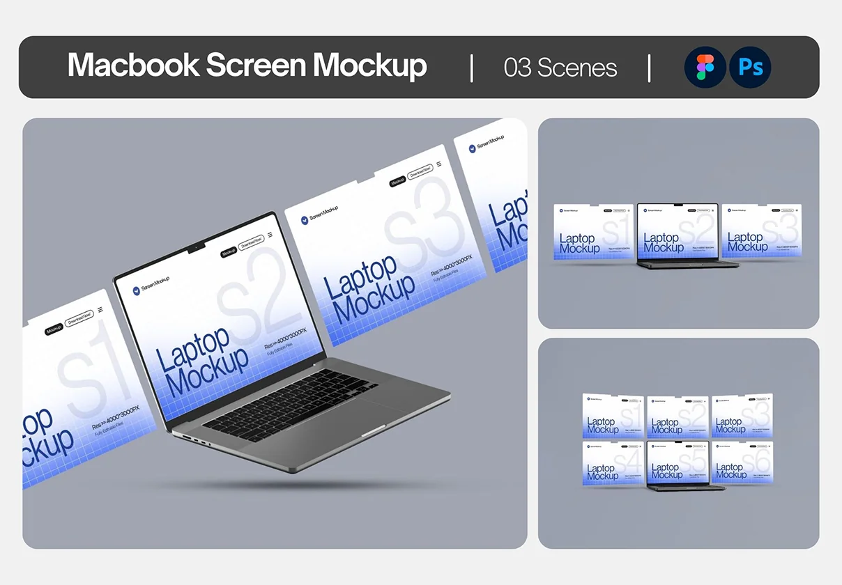 Macbook Multi Screen Webpage Mockup Set - 03 Scene