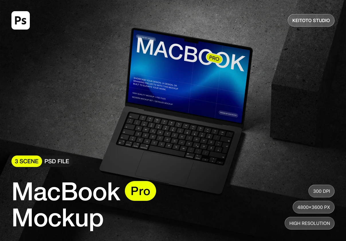 MacBook Pro Brutalist Concrete Mockup Set