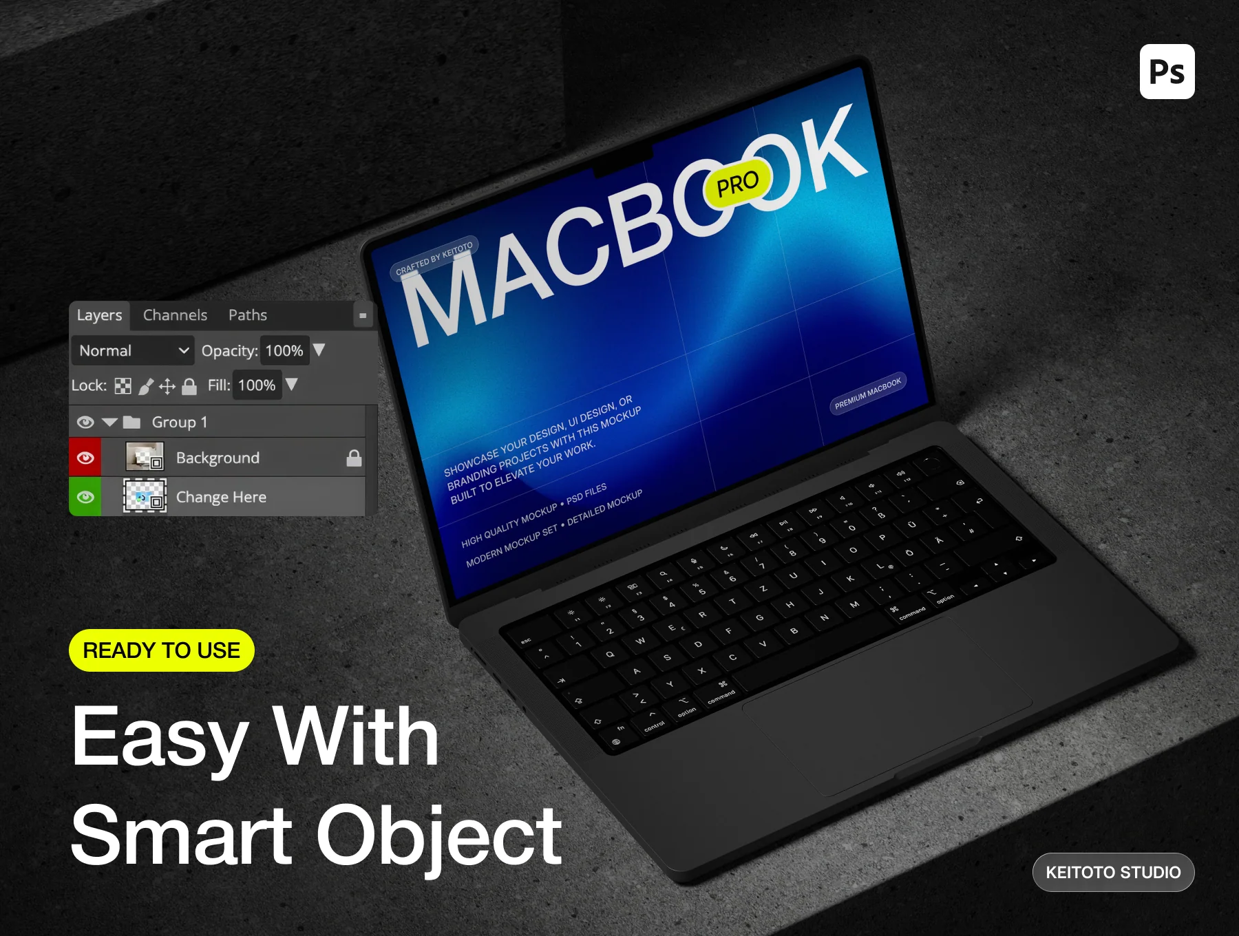 MacBook Pro Brutalist Concrete Mockup Set 3