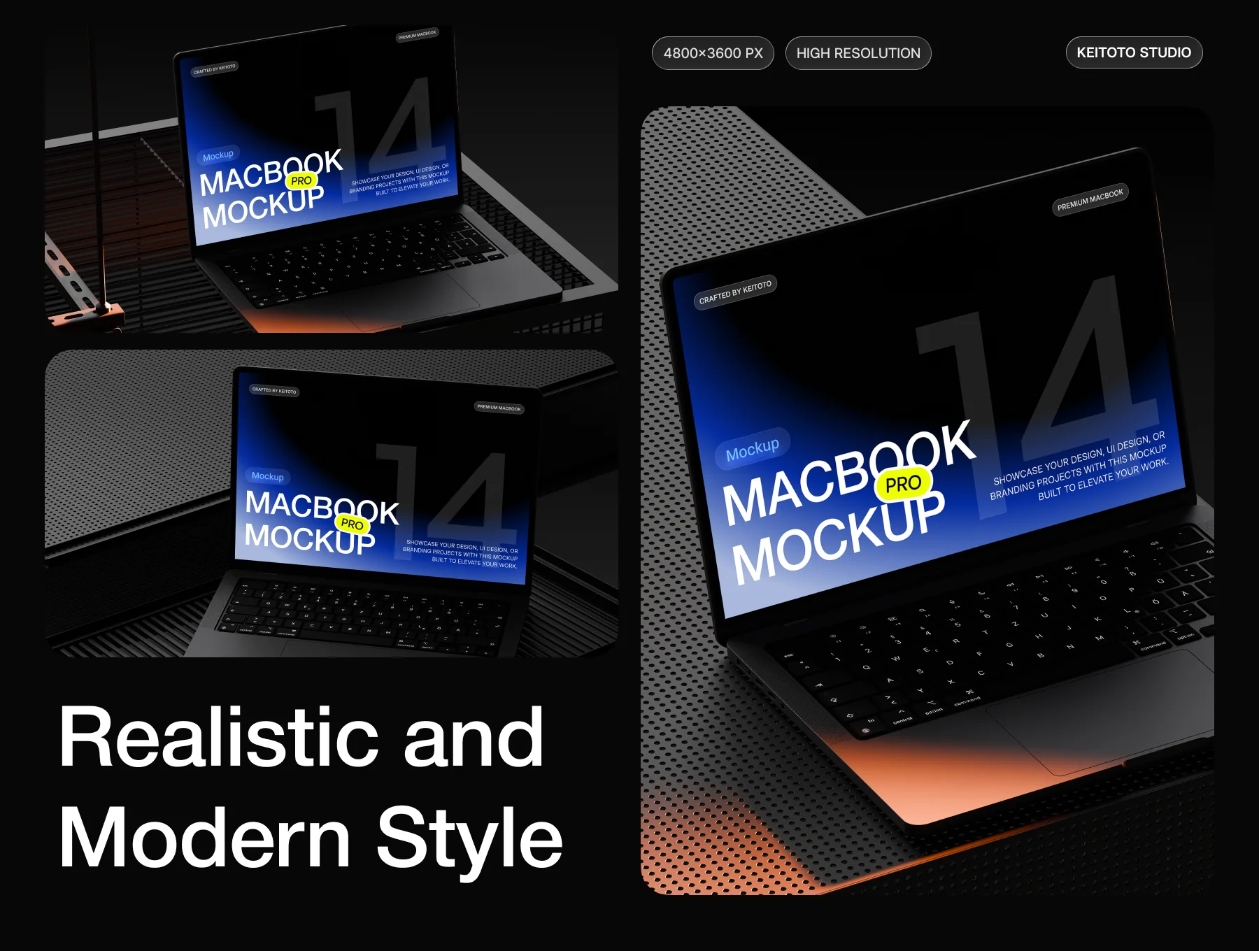 MacBook Pro Industrial Stage Mockup Set 2