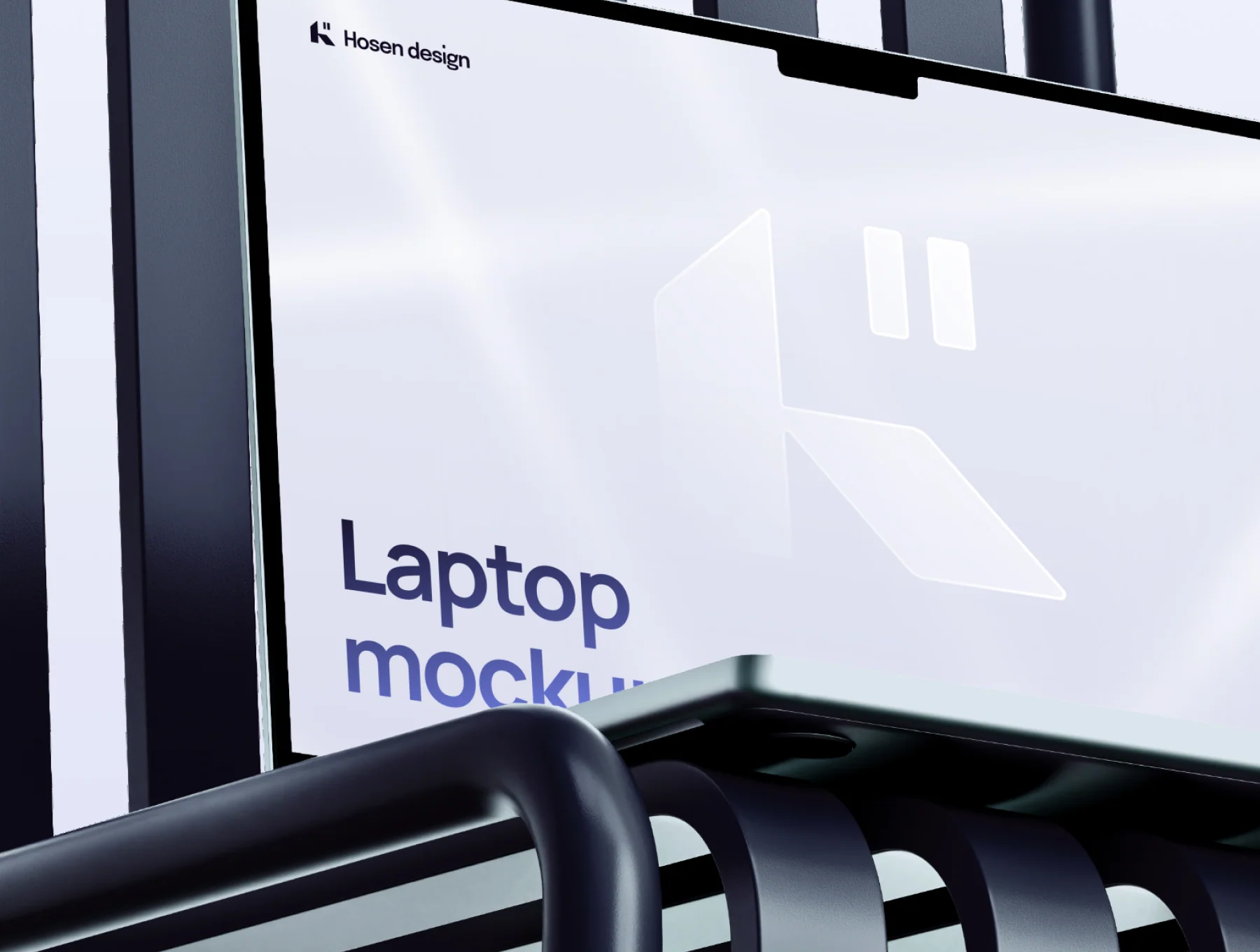 Laptop mockup — Scene with a metal chair 3