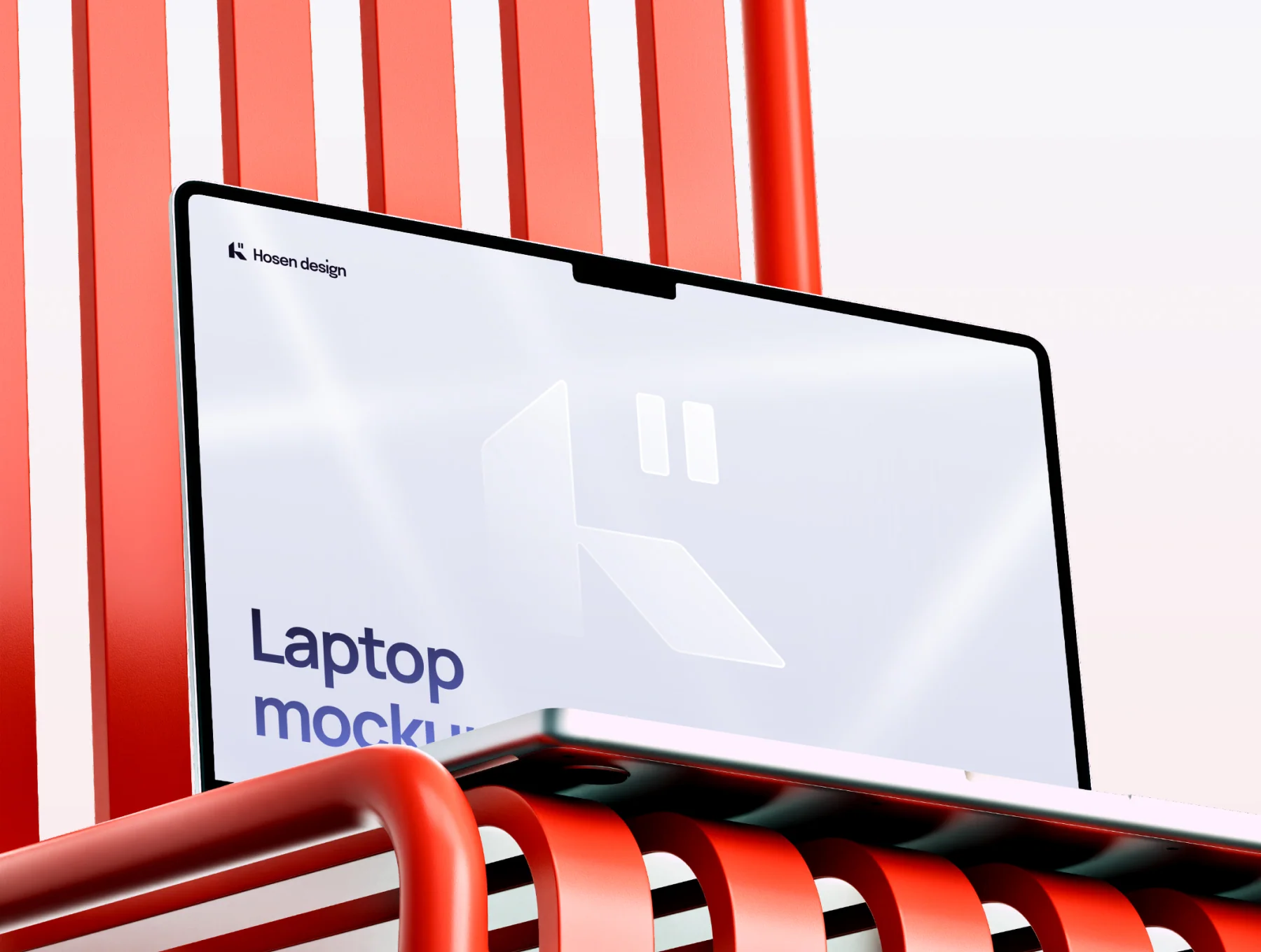Laptop mockup — Scene with a metal chair 4