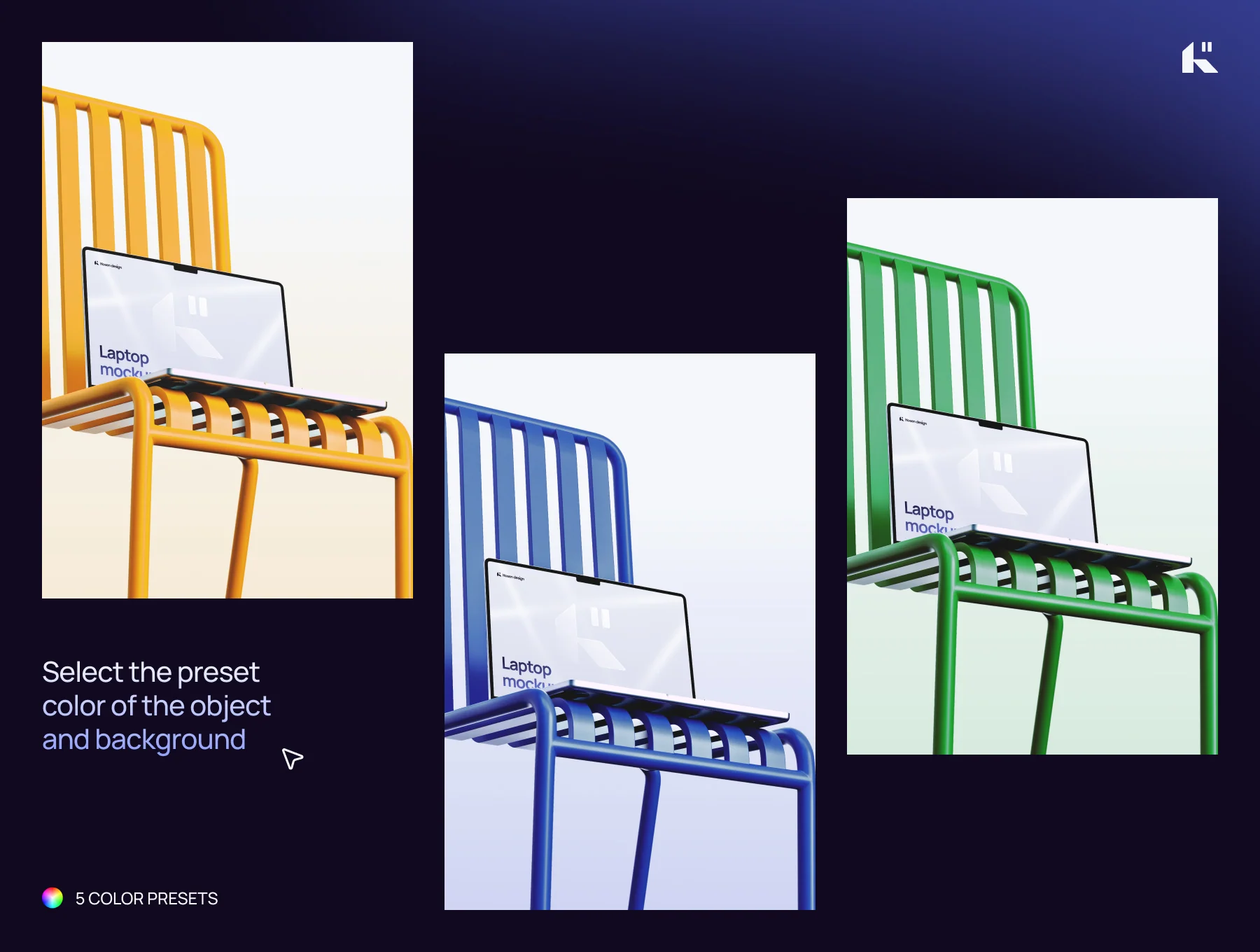 Laptop mockup — Scene with a metal chair 5