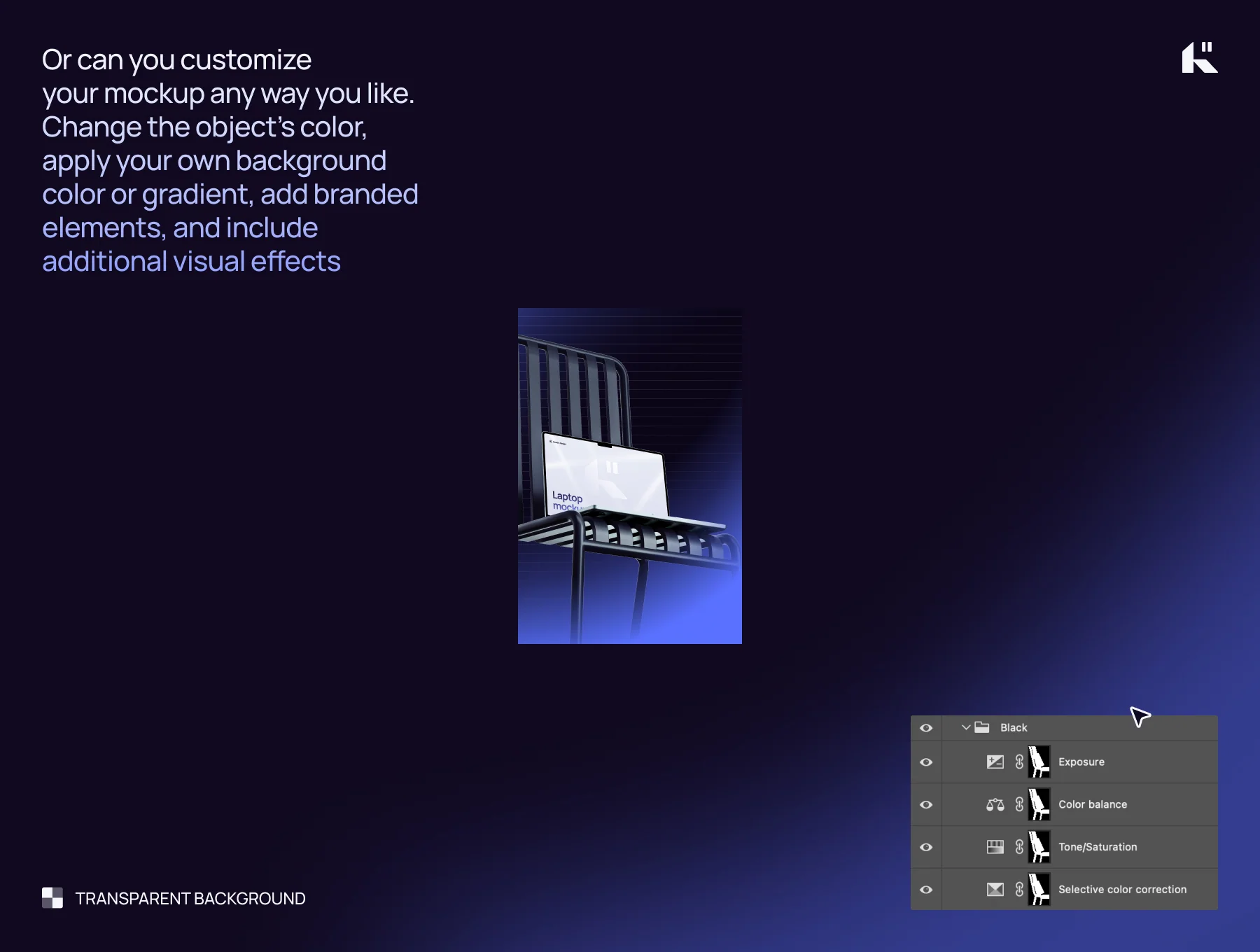 Laptop mockup — Scene with a metal chair 6
