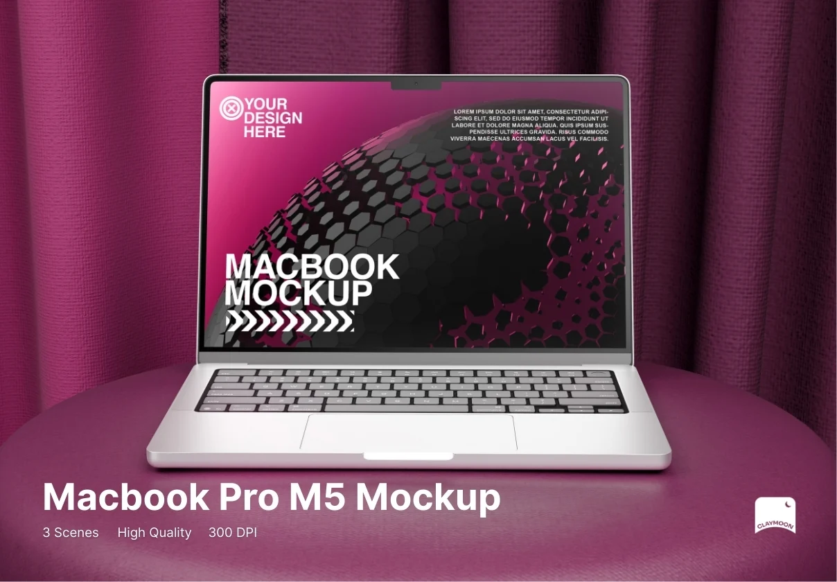 Macbook Pro M5 Laptop Mockup - Studio Curtain Series