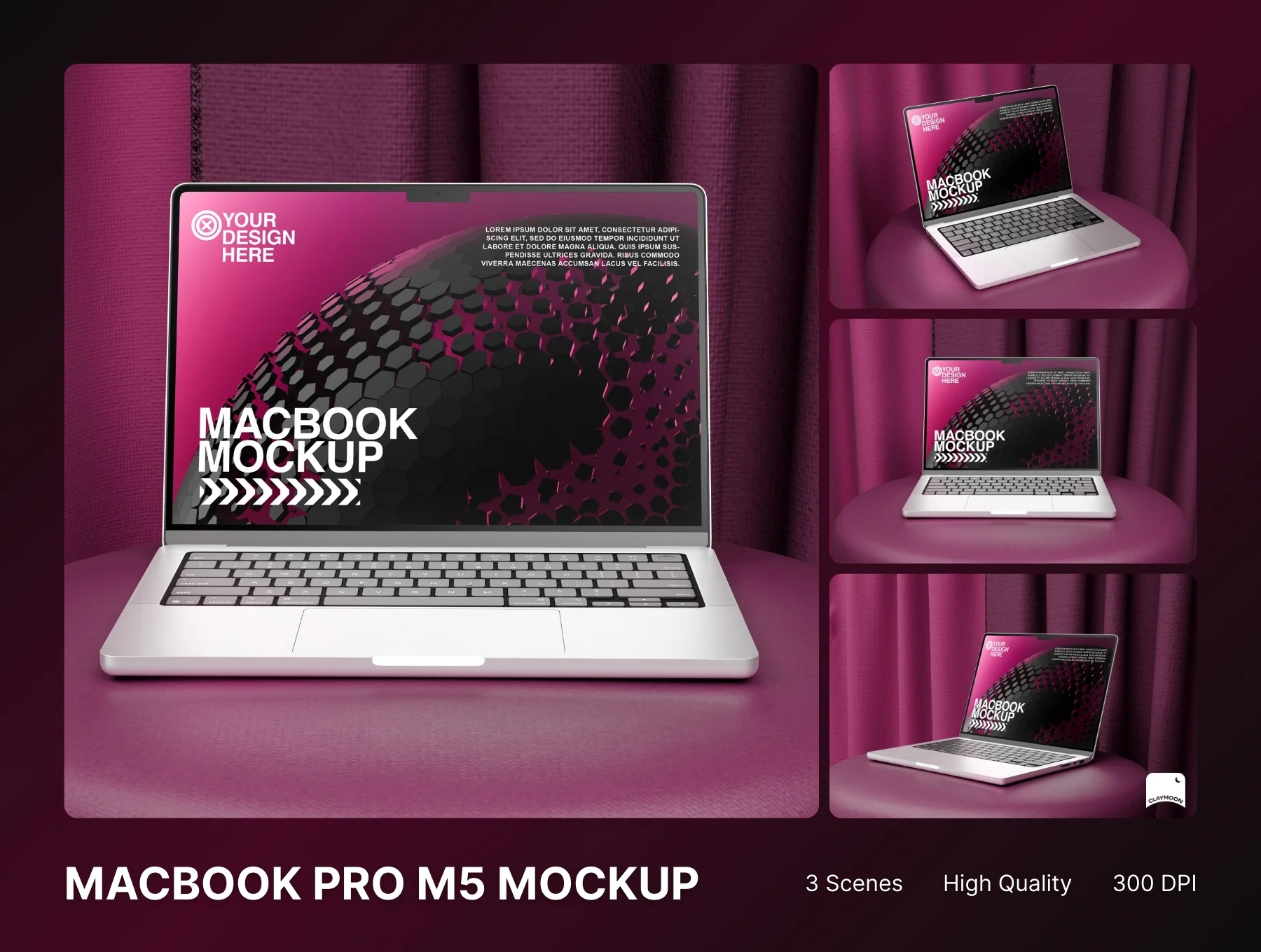 Macbook Pro M5 Laptop Mockup - Studio Curtain Series