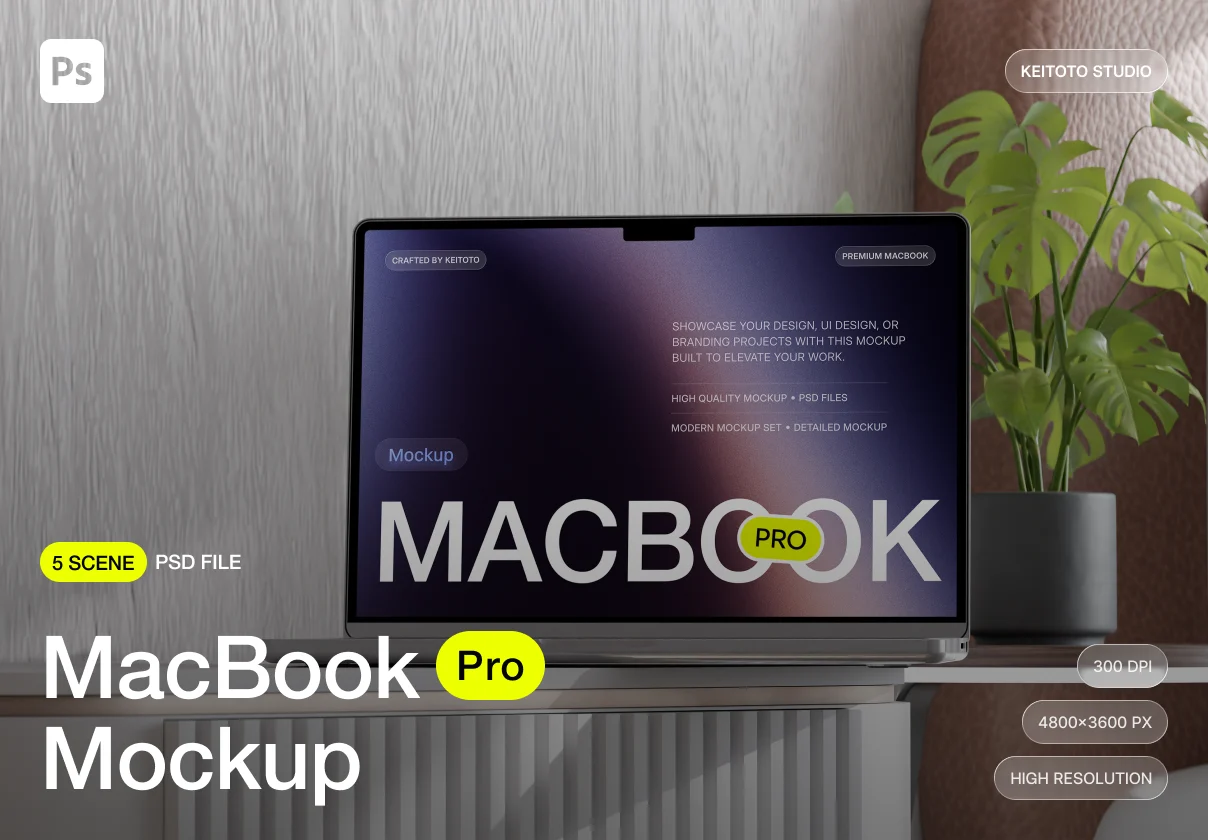 MacBook Pro M5 Mockup Bright Minimal Interior Scene