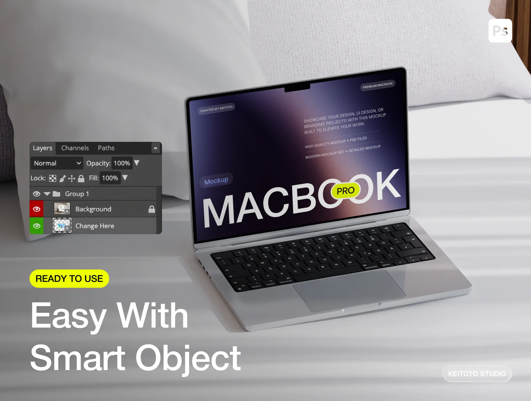 MacBook Pro M5 Mockup Bright Minimal Interior Scene 3