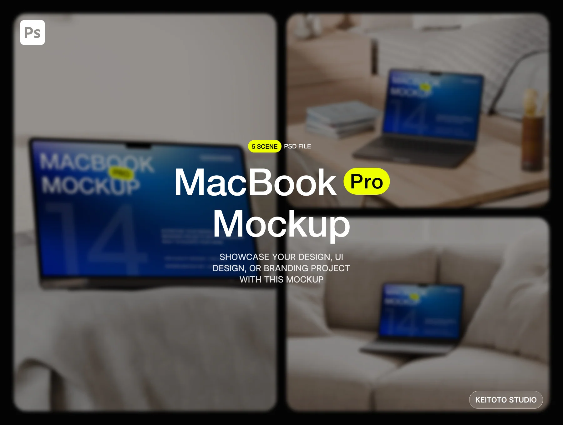 MacBook Pro M5 Mockup High Resolution Cozy Room Scene