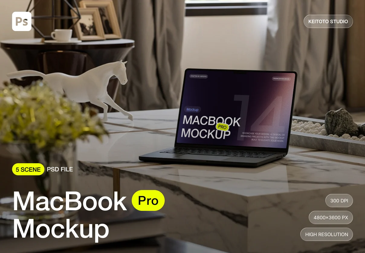 MacBook Pro M5 Mockup Luxury Marble Workspace Scene